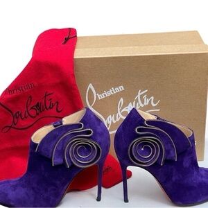 Christian Louboutin MRS BABA 100 Veau Velour Ankle Boots Violet Suede Sz 35 US 5